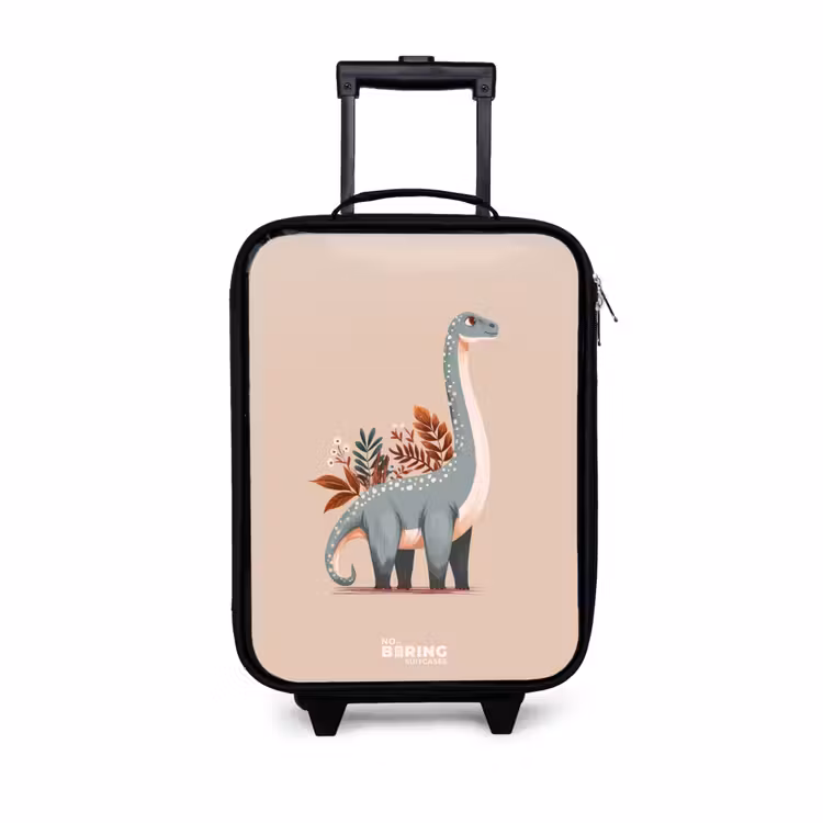 Blauwe dinosaurus op een beige achtergrond Kinderkoffer - Zwart klein -3d
