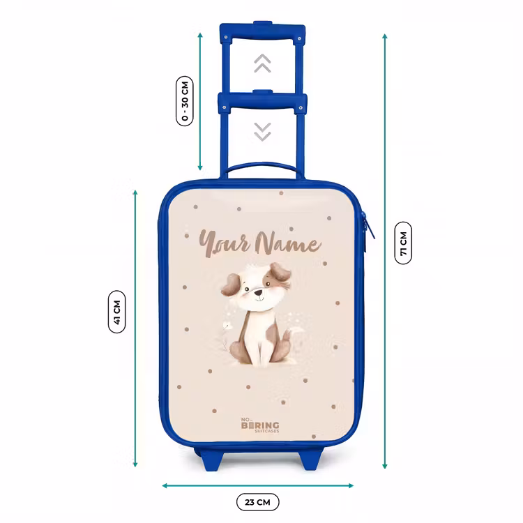 Honden pup omringd door bruine stippen Kinderkoffer - Blauw klein -productfoto_formaten