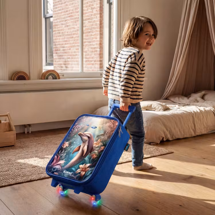 Dolfijn en vissen in onderwater bloemenwereld Kinderkoffer - Blauw klein -sfeer1