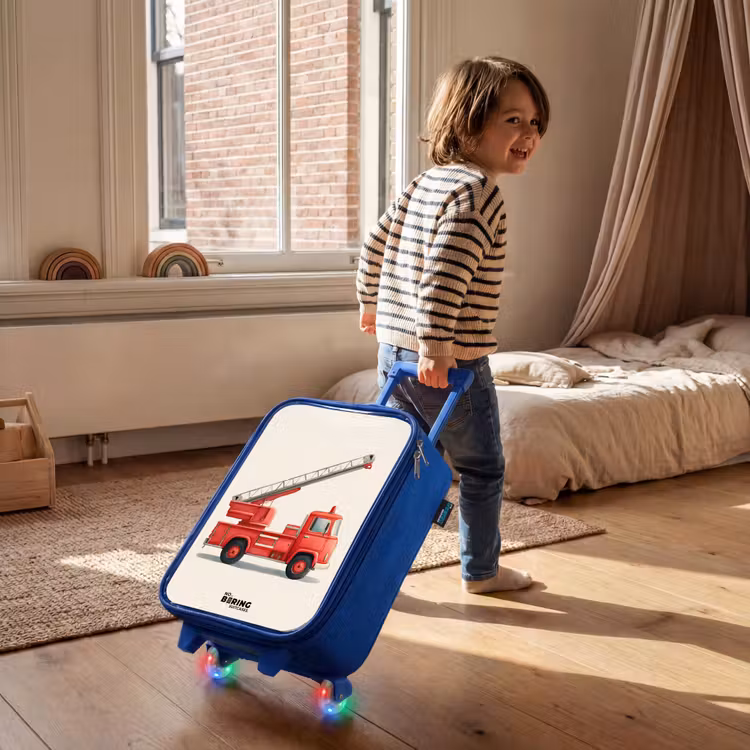 Brandweerwagen - Getekend - Rood Kinderkoffer - Blauw klein -sfeer1