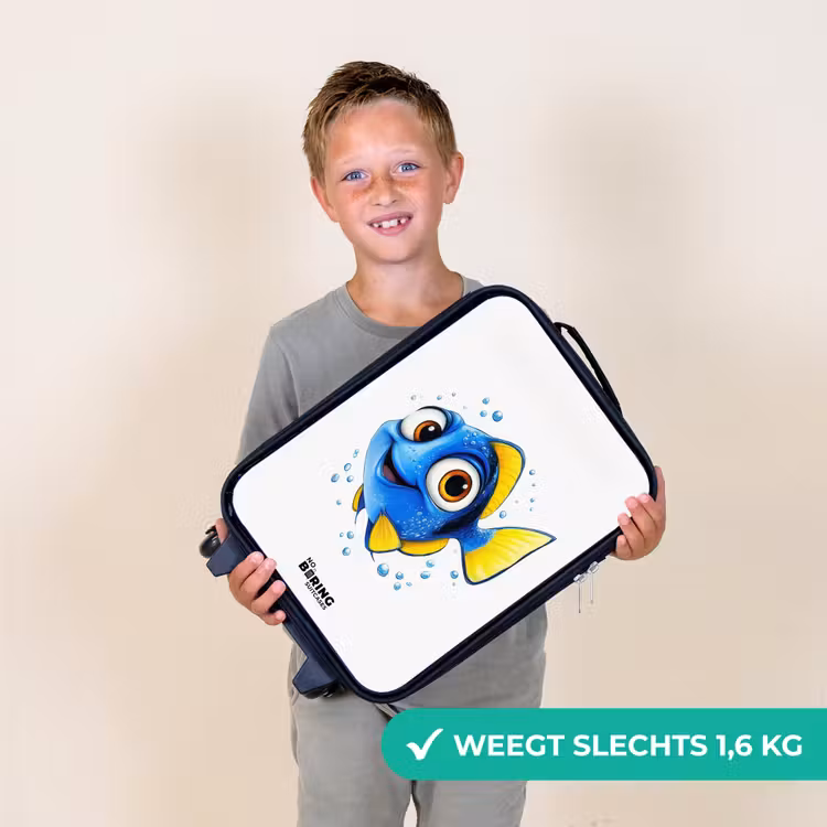 Blauwe vis met gele vinnen en vrolijke blik Kinderkoffer - Zwart klein -sfeer4_NL