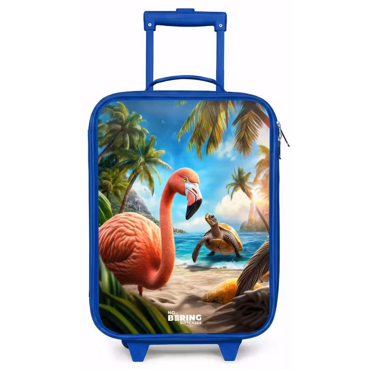 Flamingo en schildpad op tropisch strand Kinderkoffer - Blauw klein -zz3dotto