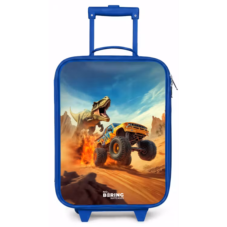 Vluchtende truck voor T-Rex in vurige woestijn Kinderkoffer - Blauw klein -zz3dotto