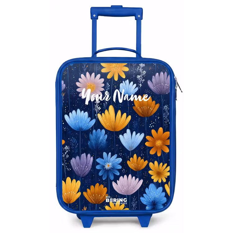 Bloemen op een donkerblauwe achtergrond Kinderkoffer - Blauw klein -zz3dotto
