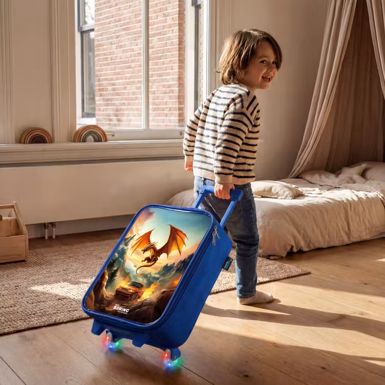 Vliegende draak boven vurige bergweg Kinderkoffer - Blauw klein -sfeer1