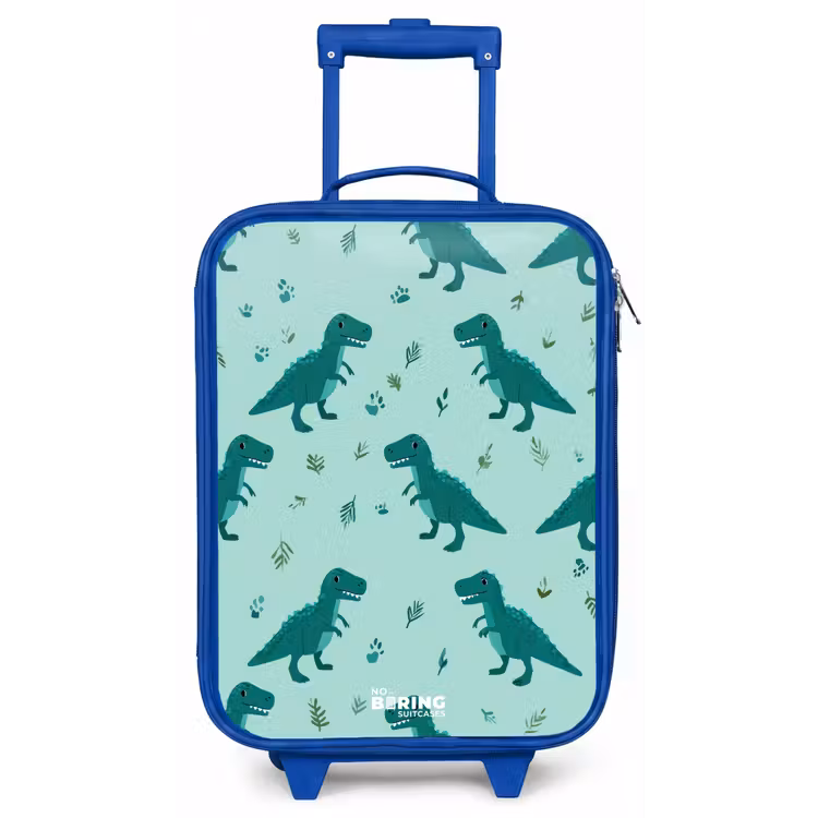 Vriendelijke T. rex tussen sporen Kinderkoffer - Blauw klein -zz3dotto