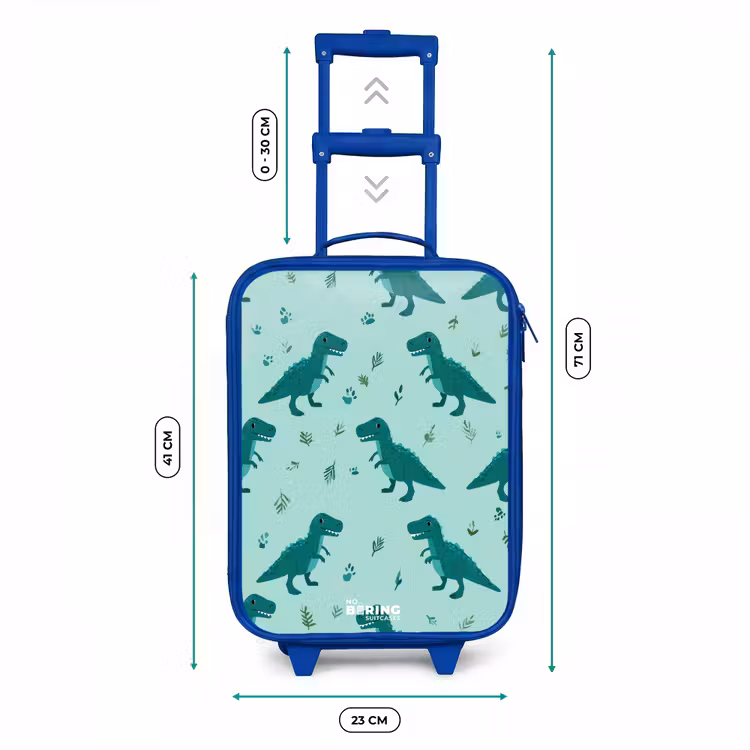 Vriendelijke T. rex tussen sporen Kinderkoffer - Blauw klein -productfoto_formaten
