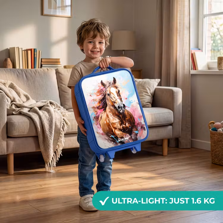 Galopperend paard met kleurrijke achtergrond Kinderkoffer - Blauw klein -sfeer2_EN