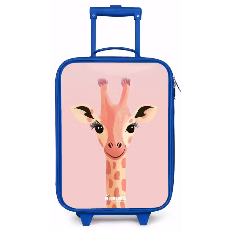 Giraffe - Wimpers - Minimalistisch - Roze Kinderkoffer - Blauw klein -zz3dotto