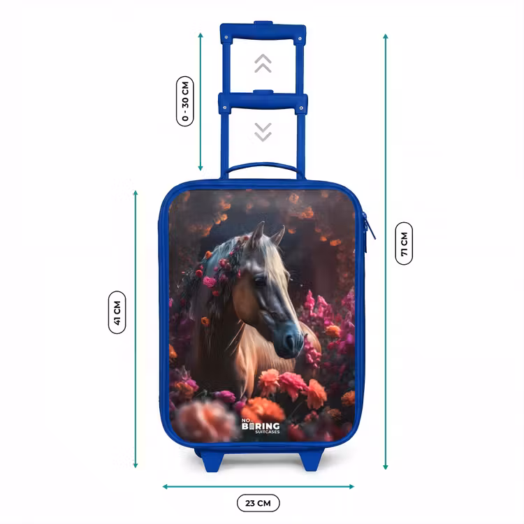 Goudbruin paard tussen de bloemen Kinderkoffer - Blauw klein -productfoto_formaten