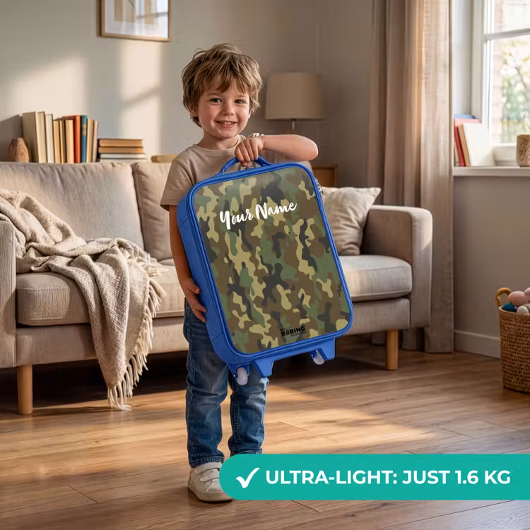 Groene camouflage met zandkleur Kinderkoffer - Blauw klein -sfeer2_EN