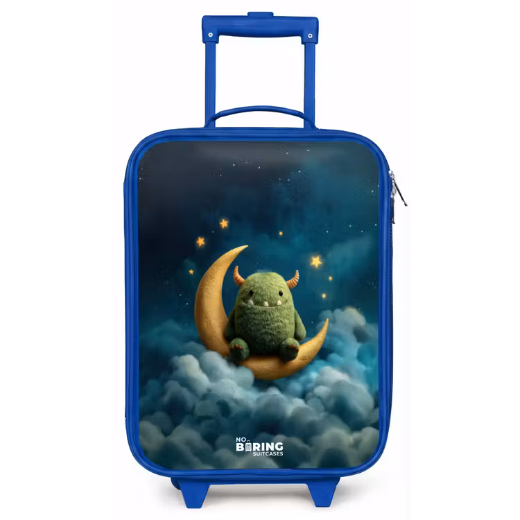 Groen monster op maansikkel Kinderkoffer - Blauw klein -zz3dotto