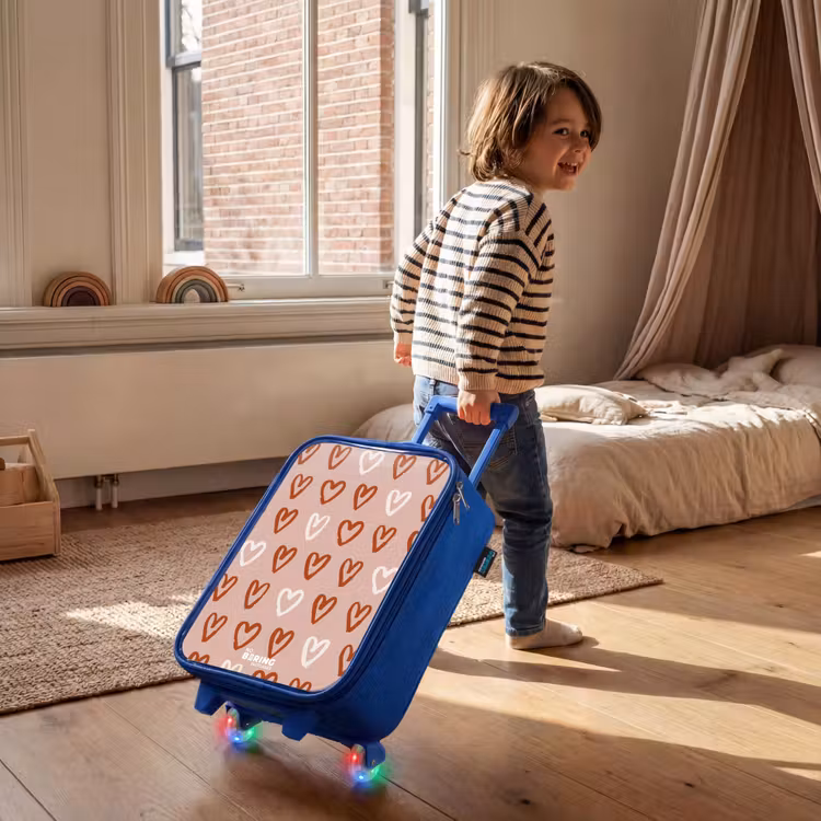 Hartjes patroon in roze en wit Kinderkoffer - Blauw klein -sfeer1