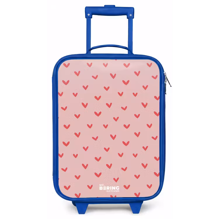 Hartjespatroon met roze kleuren Kinderkoffer - Blauw klein -zz3dotto