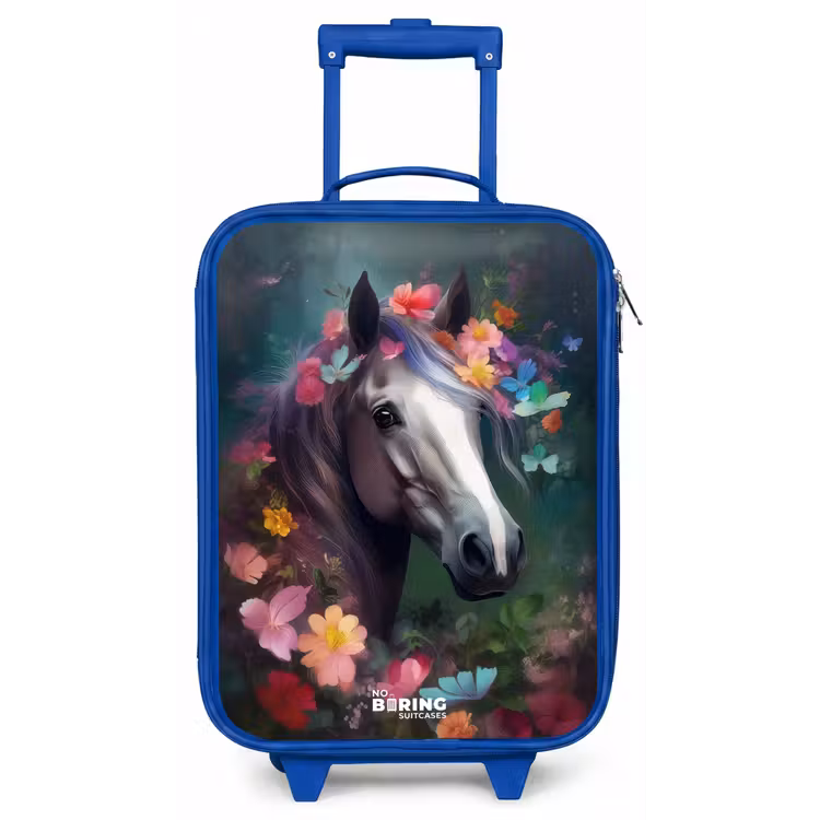 Paard in kleurrijke bloemen Kinderkoffer - Blauw klein -zz3dotto