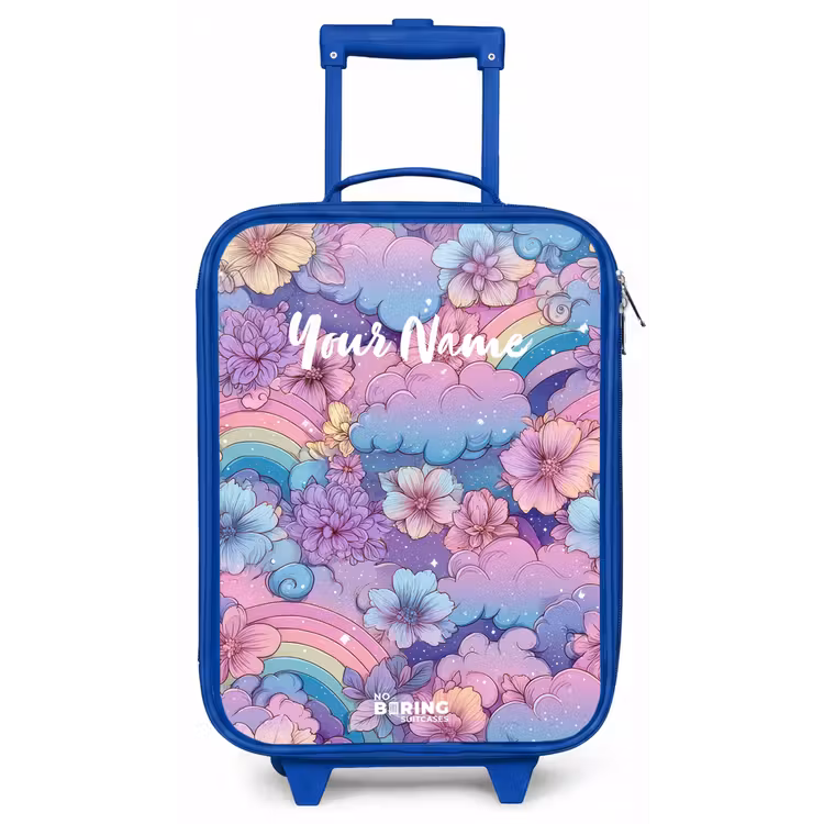 Illustratie van wolken, regenbogen en bloemen Kinderkoffer - Blauw klein -zz3dotto
