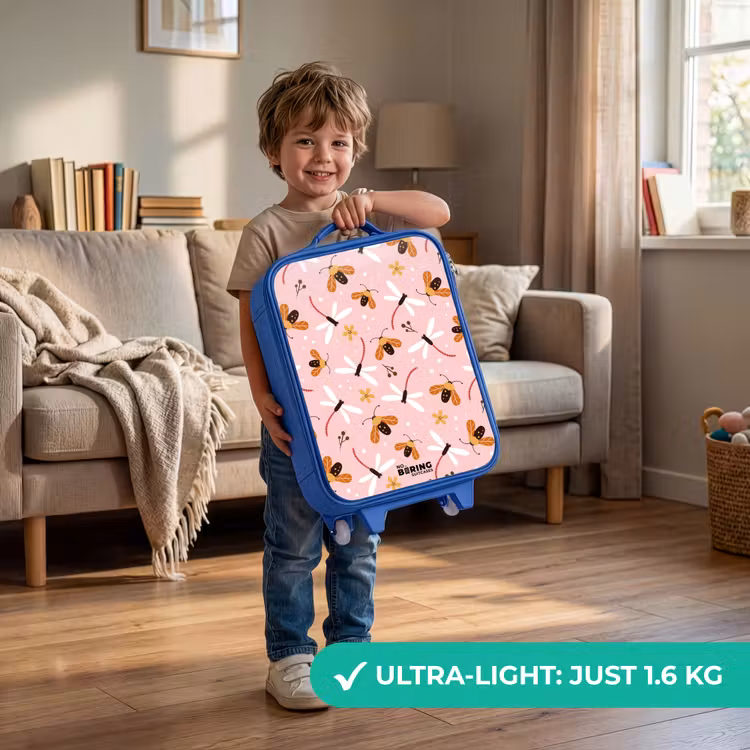 Lieveheersbeestjes en libellen op roze achtergrond Kinderkoffer - Blauw klein -sfeer2_EN