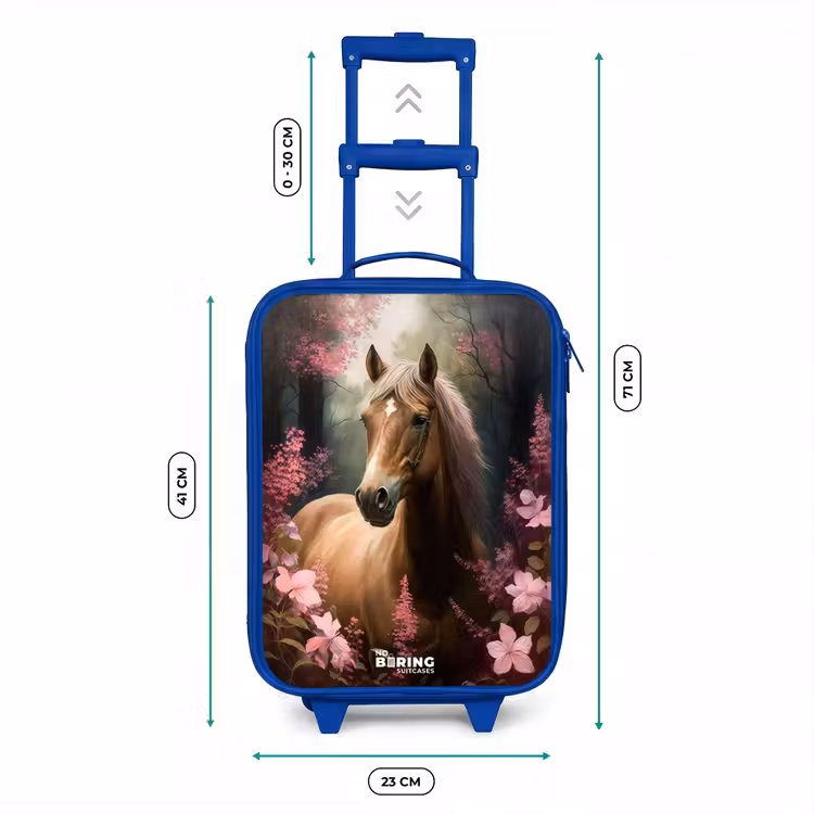 Lichtbruin paard tussen de roze bloemen Kinderkoffer - Blauw klein -productfoto_formaten