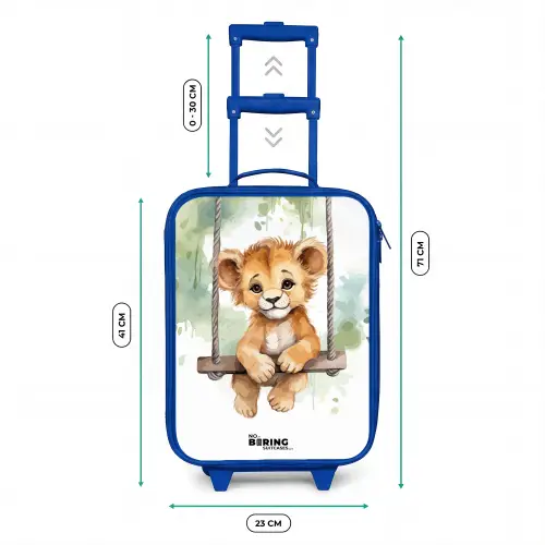 Leeuwenwelpje met schommel illustratie Kinderkoffer - Blauw klein -productfoto_formaten