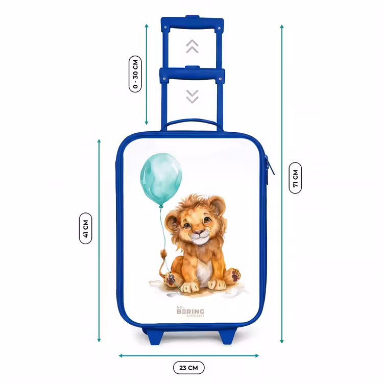Leeuw met blauwe ballon Kinderkoffer - Blauw klein -productfoto_formaten