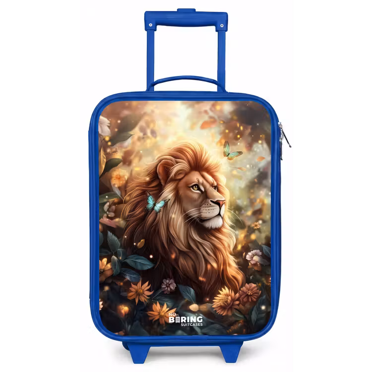 Leeuw met vlinders in bloemrijke jungle Kinderkoffer - Blauw klein -zz3dotto