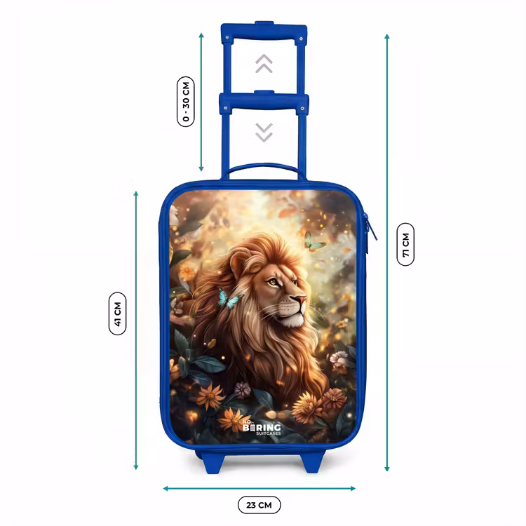 Leeuw met vlinders in bloemrijke jungle Kinderkoffer - Blauw klein -productfoto_formaten