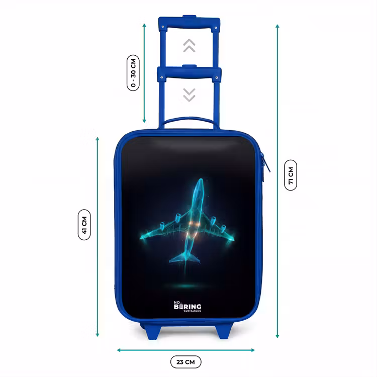 Lichtgevend vliegtuig Kinderkoffer - Blauw klein -productfoto_formaten