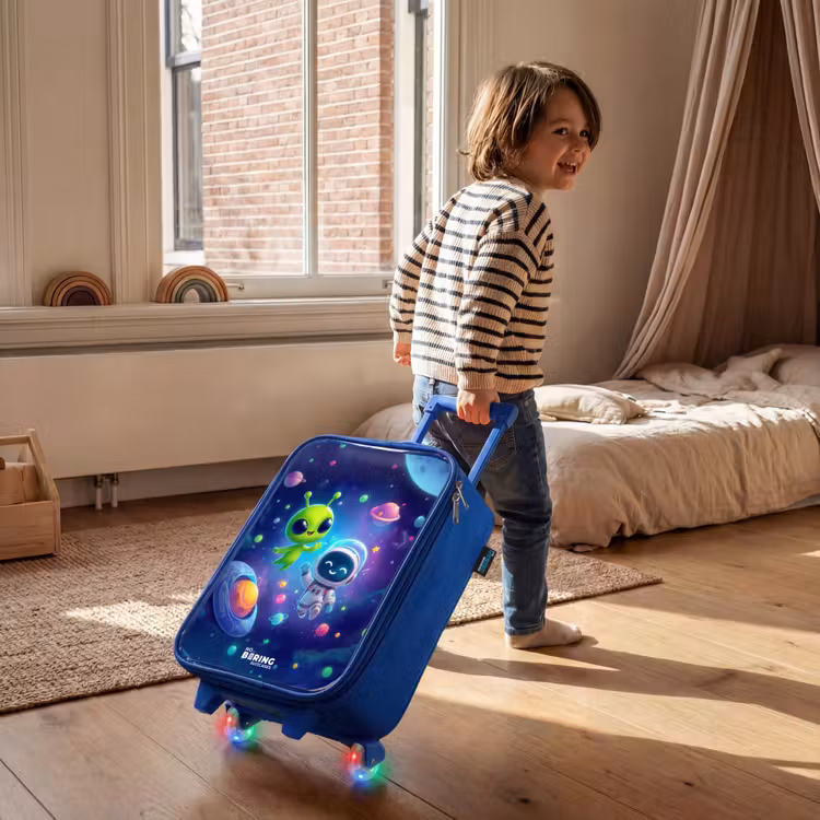 Vrolijke Ontmoeting in de Ruimte Kinderkoffer - Blauw klein -sfeer1