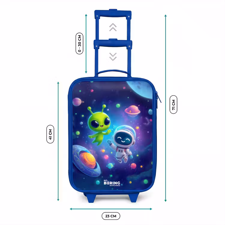 Vrolijke Ontmoeting in de Ruimte Kinderkoffer - Blauw klein -productfoto_formaten