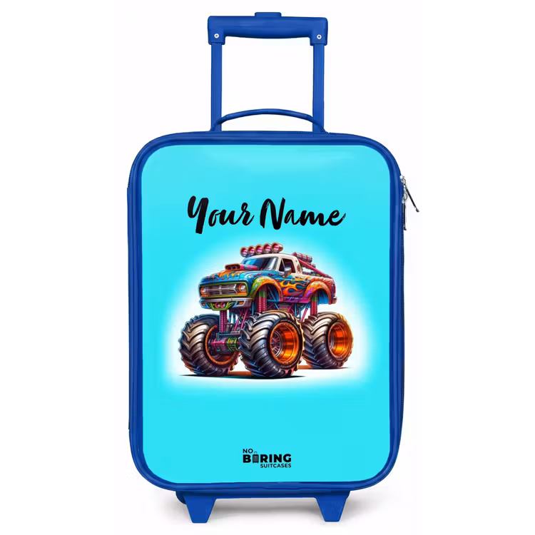 Monstertruck op Lichtblauwe Achtergrond Kinderkoffer - Blauw klein -zz3dotto