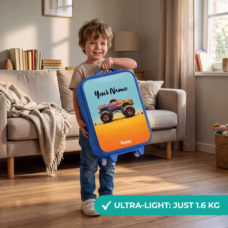Monstertruck met Graffiti Print in het Zand Kinderkoffer - Blauw klein -sfeer2_EN