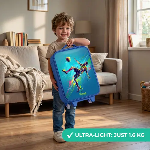 Neon - Voetbal - Schop - Kleurrijk Kinderkoffer - Blauw klein -sfeer2_EN