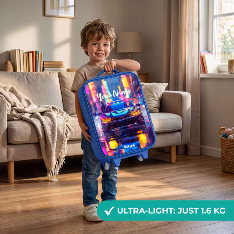 Neon nightcar Kinderkoffer - Blauw klein -sfeer2_EN