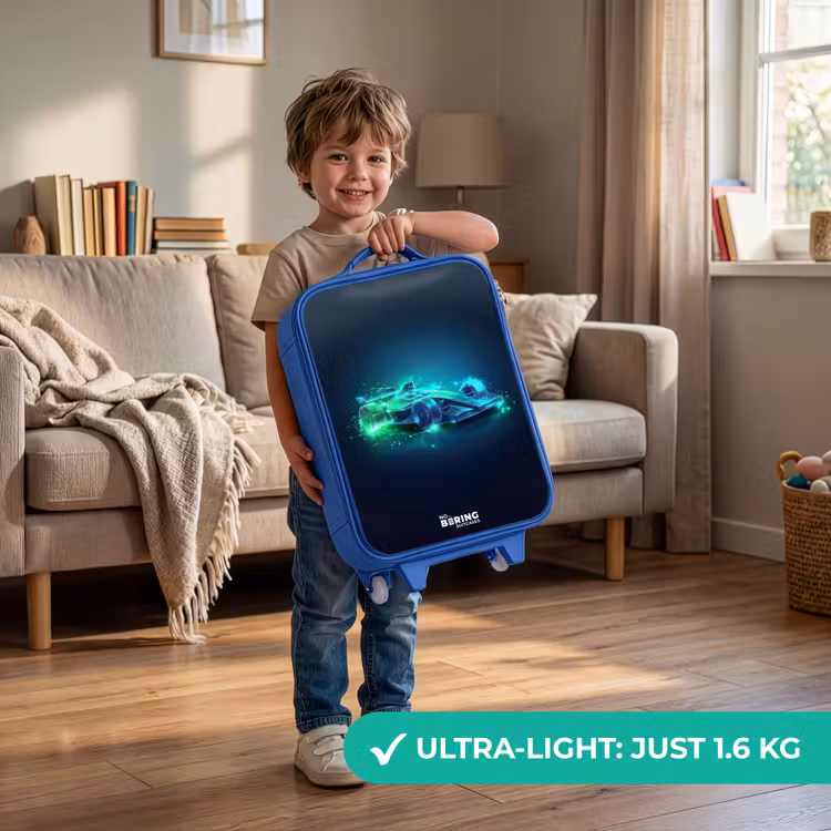 Neon racewagen in digitale stijl Kinderkoffer - Blauw klein -sfeer2_EN