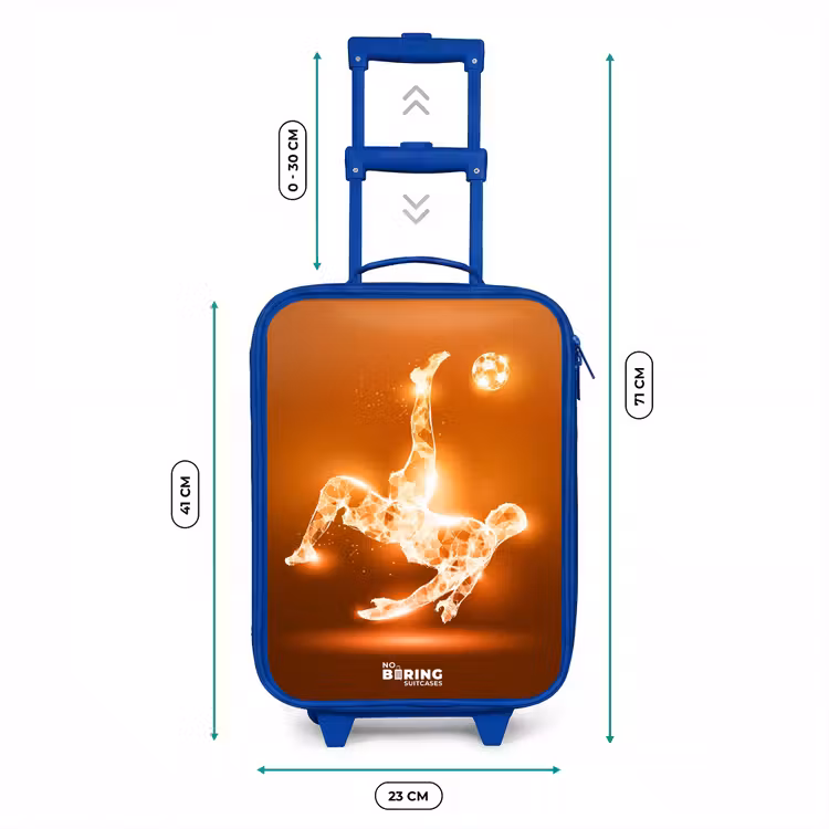 Oranje lichtvoetballer in zweefmoment Kinderkoffer - Blauw klein -productfoto_formaten