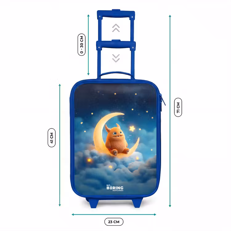 Oranje monster op maansikkel Kinderkoffer - Blauw klein -productfoto_formaten