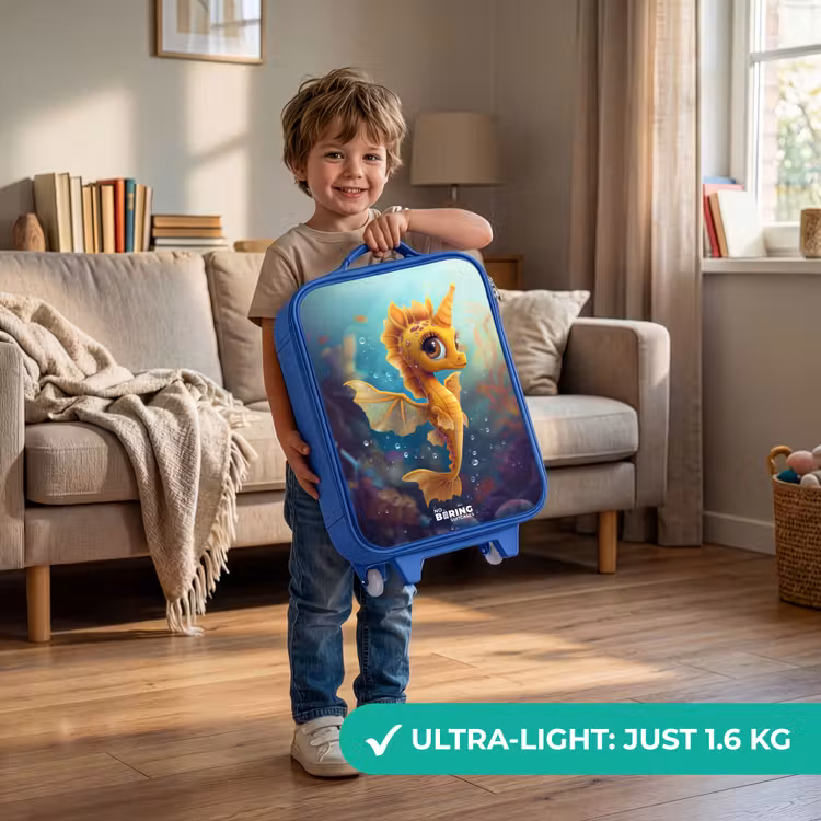 Oranje zeepaardje in het water Kinderkoffer - Blauw klein -sfeer2_EN