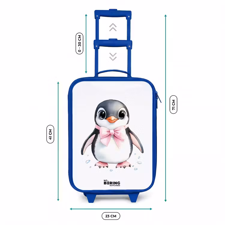 Pinguïn met roze strik en ijsdruppels Kinderkoffer - Blauw klein -productfoto_formaten