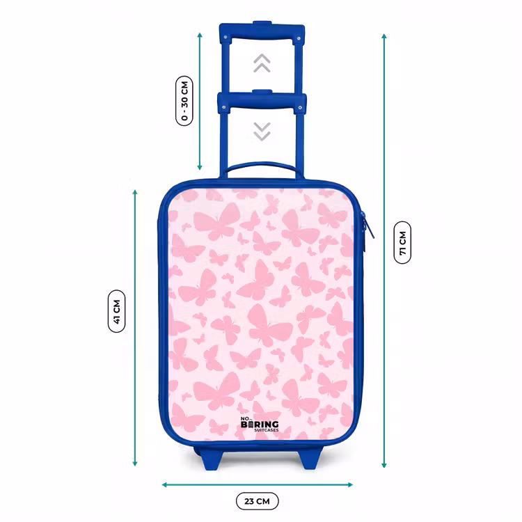 Roze vlinders Kinderkoffer - Blauw klein -productfoto_formaten