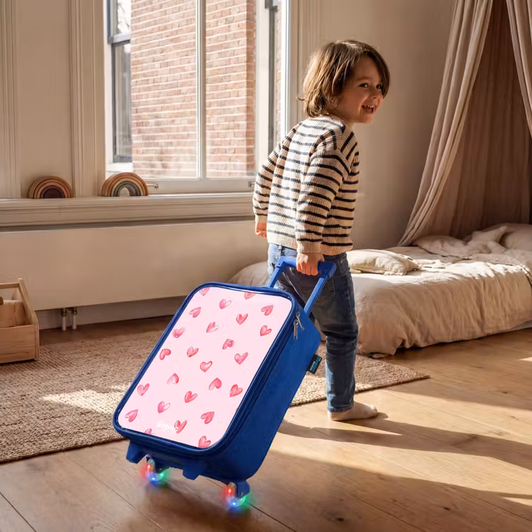 Roze hartjes Kinderkoffer - Blauw klein -sfeer1