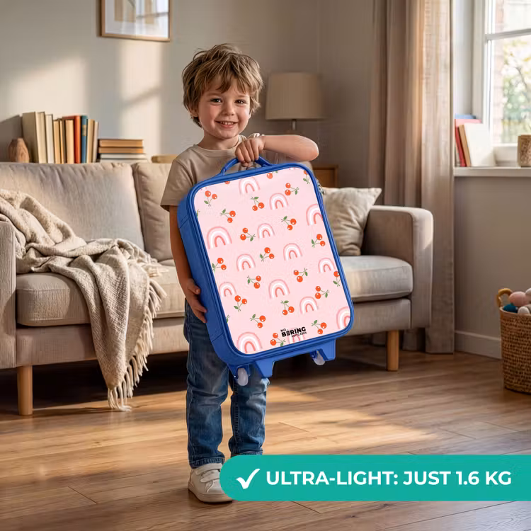 Roze met regenboog en kersen patroon Kinderkoffer - Blauw klein -sfeer2_EN