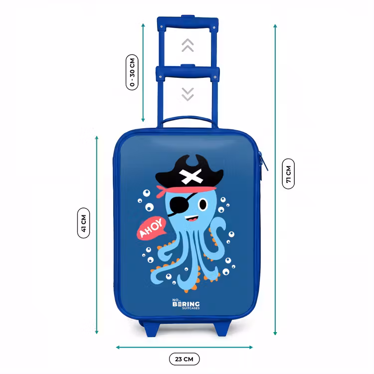 Piraten octopus met een hoed Kinderkoffer - Blauw klein -productfoto_formaten