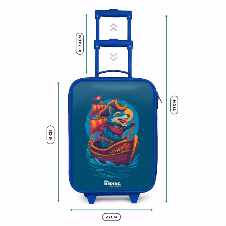 Piraten wasbeer op een boot Kinderkoffer - Blauw klein -productfoto_formaten