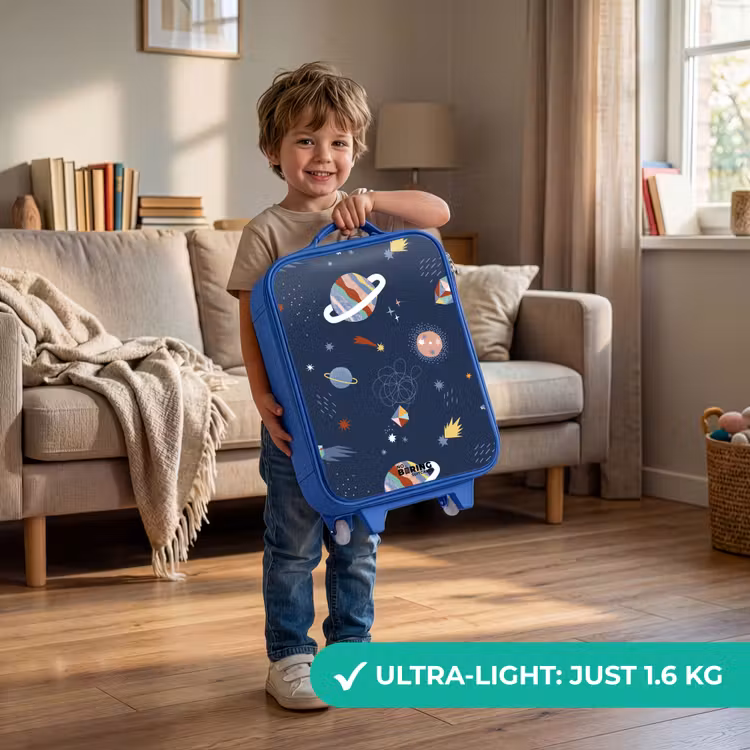Planeten in de hemel Kinderkoffer - Blauw klein -sfeer2_EN