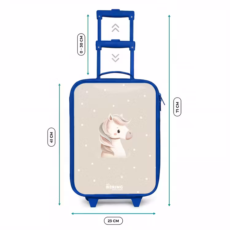 Pony omringd door stippen in beige kleuren Kinderkoffer - Blauw klein -productfoto_formaten