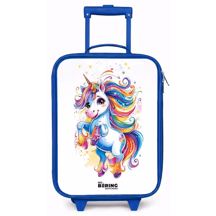 Steigerende Eenhoorn met Regenboogmanen Kinderkoffer - Blauw klein -zz3dotto