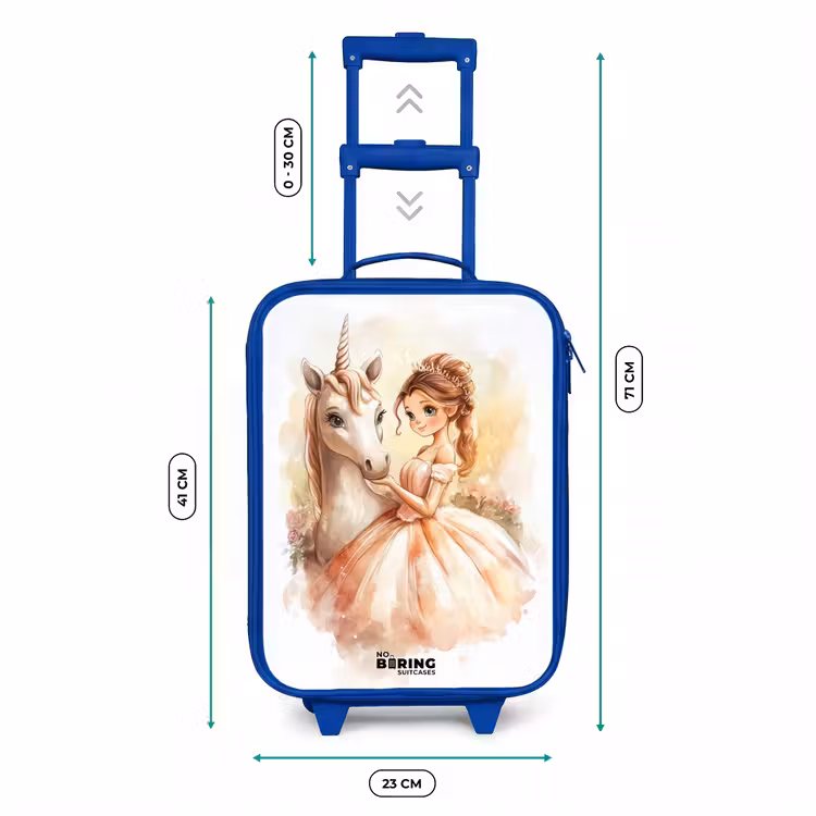 Prinses in jurk met witte eenhoorn Kinderkoffer - Blauw klein -productfoto_formaten