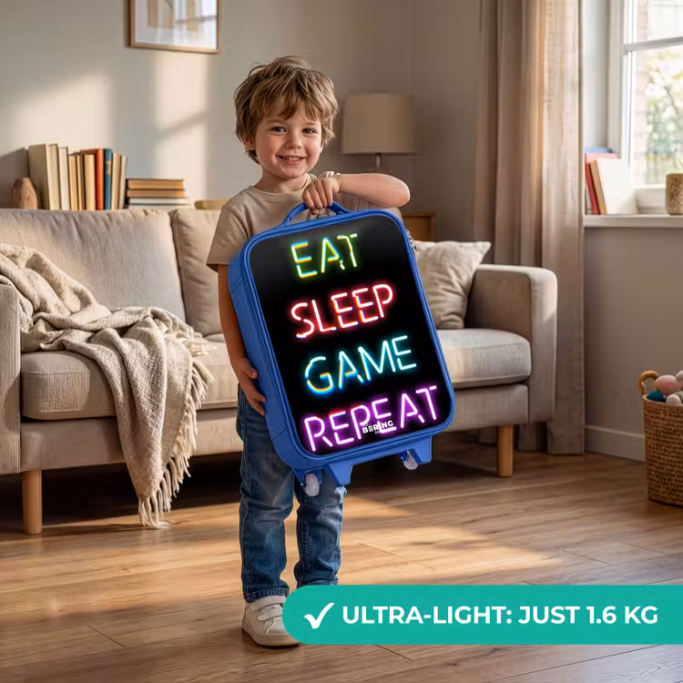 Qoute met neon lichten Kinderkoffer - Blauw klein -sfeer2_EN