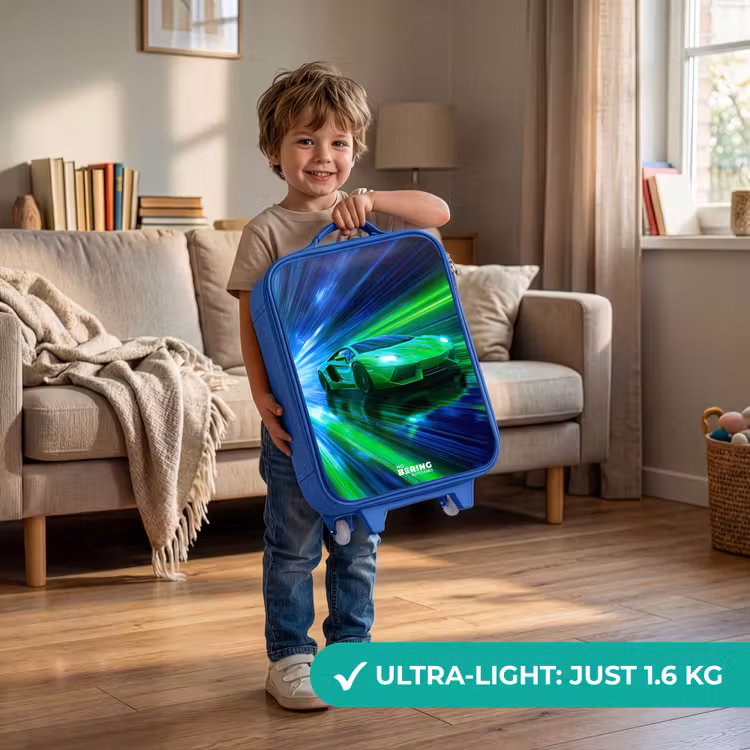 Raceauto - Felgroen - Lichtstralen - Snelheid Kinderkoffer - Blauw klein -sfeer2_EN