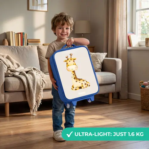 Liggende giraffe illustratie op beige achtergrond Kinderkoffer - Blauw klein -sfeer2_EN